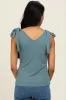 Teal Solid Ribbed Sleeveless Tie V-Neck Top sold by Pinkblush