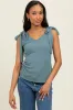 Teal Solid Ribbed Sleeveless Tie V-Neck Top sold by Pinkblush