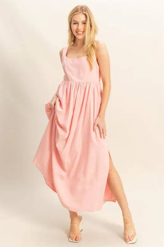 Pink Square Neck Fit And Flare Midi Dress sold by Pinkblush