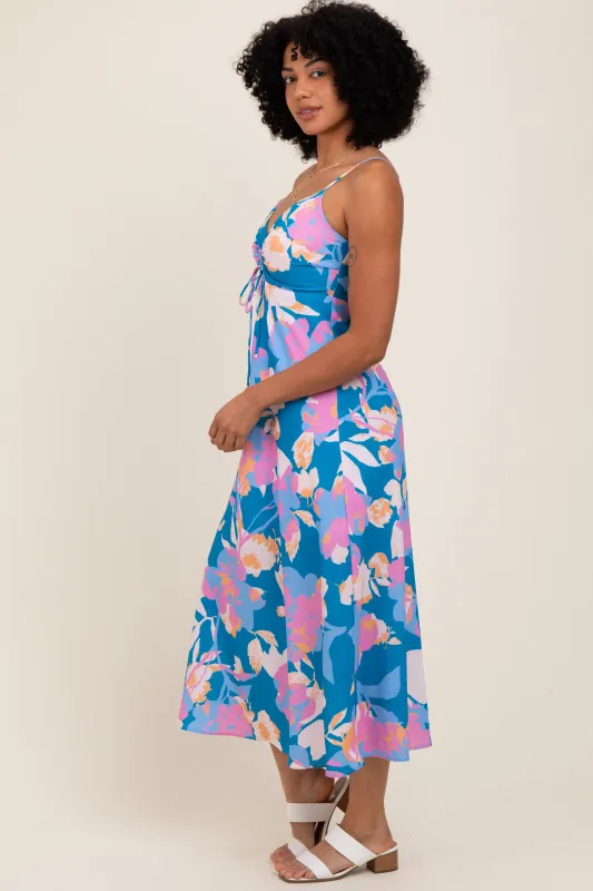 Blue Floral O-Ring Midi Dress sold by Pinkblush