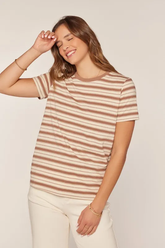 Mocha Multi-Striped T-Shirt sold by Pinkblush