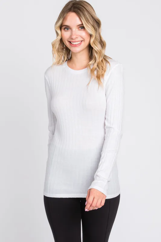 Ivory Ribbed Long Sleeve Top sold by Pinkblush