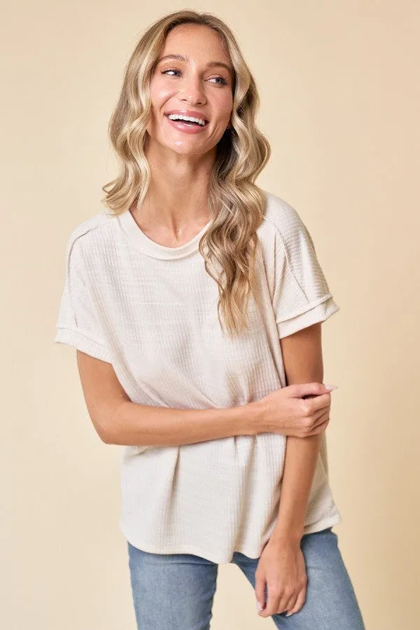 Ivory Ribbed Exposed Seam Short Sleeve Top sold by Pinkblush product image thumbnail 2