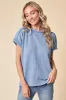 Blue Ribbed Exposed Seam Short Sleeve Top sold by Pinkblush
