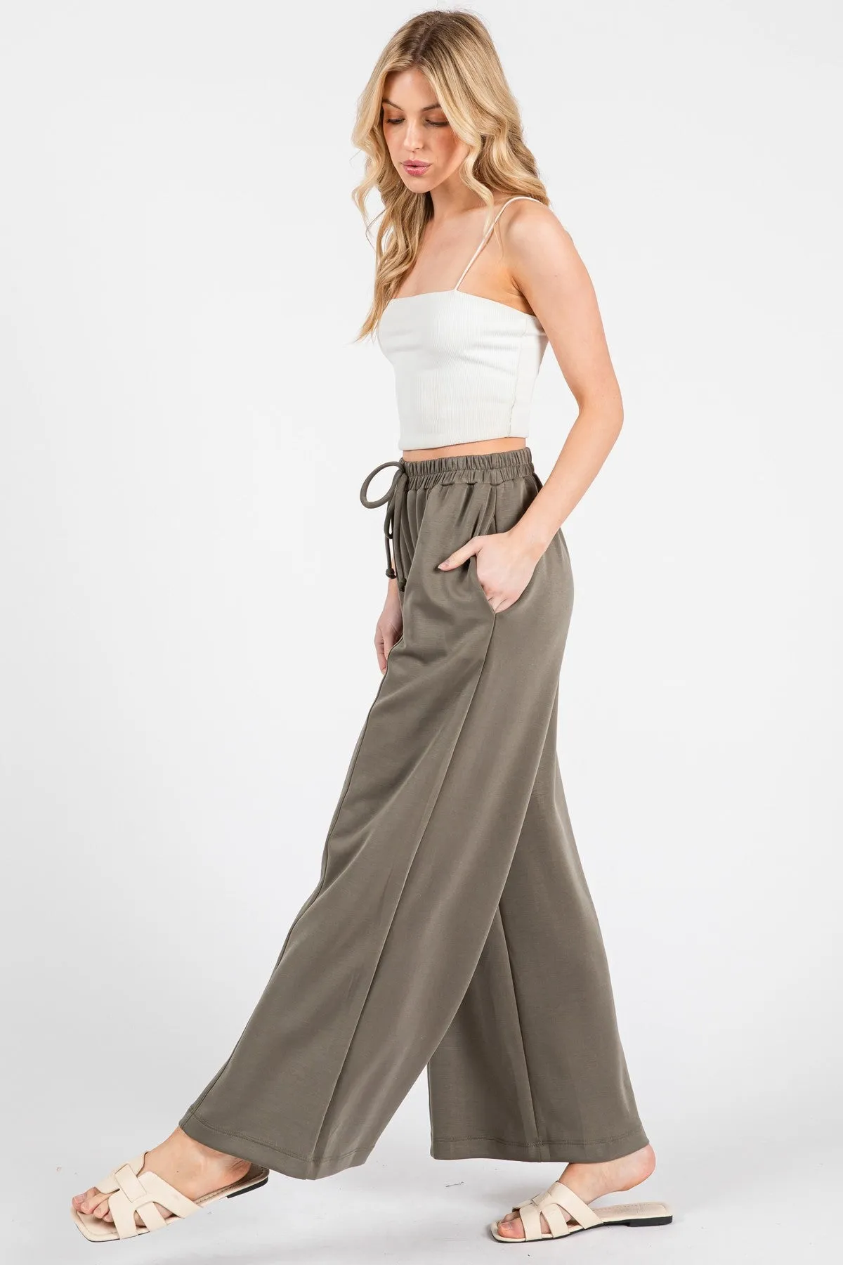 Olive Drawstring Wide Leg Pants sold by Pinkblush product image thumbnail 2