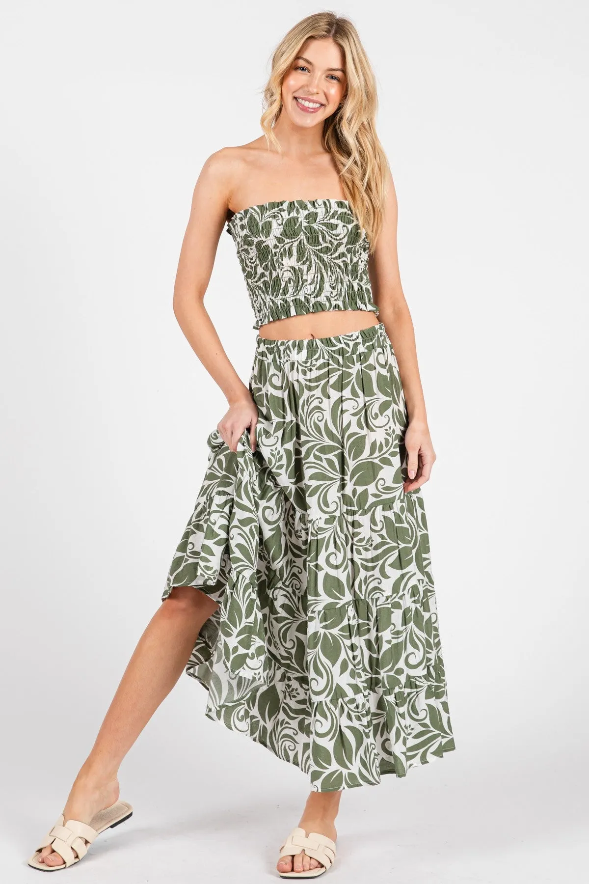 Olive Floral Tiered Maxi Skirt sold by Pinkblush product image thumbnail 2