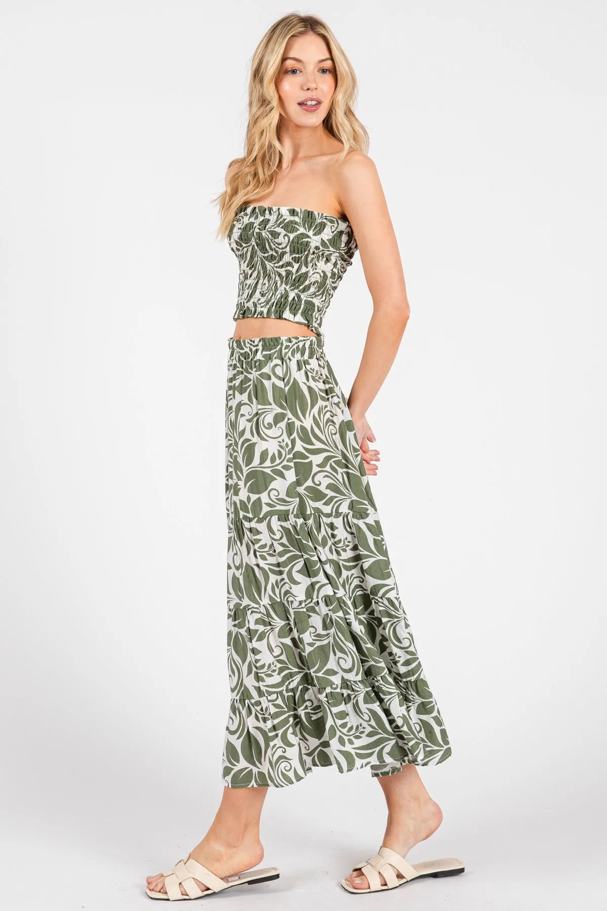Olive Floral Tiered Maxi Skirt sold by Pinkblush product image thumbnail 3