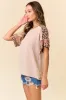 Beige Ribbed Animal Print Colorblock Short Sleeve Top sold by Pinkblush