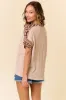 Beige Ribbed Animal Print Colorblock Short Sleeve Top sold by Pinkblush