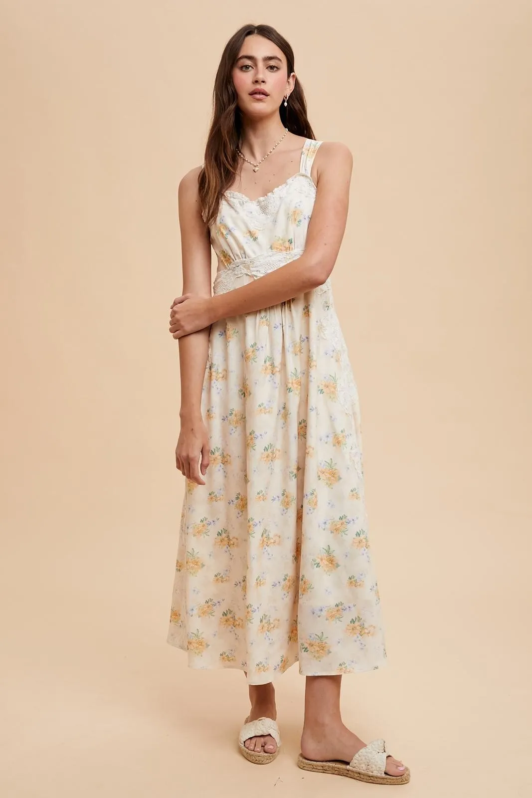 Yellow Floral Lace Overlay Maxi Dress sold by Pinkblush product image thumbnail 2