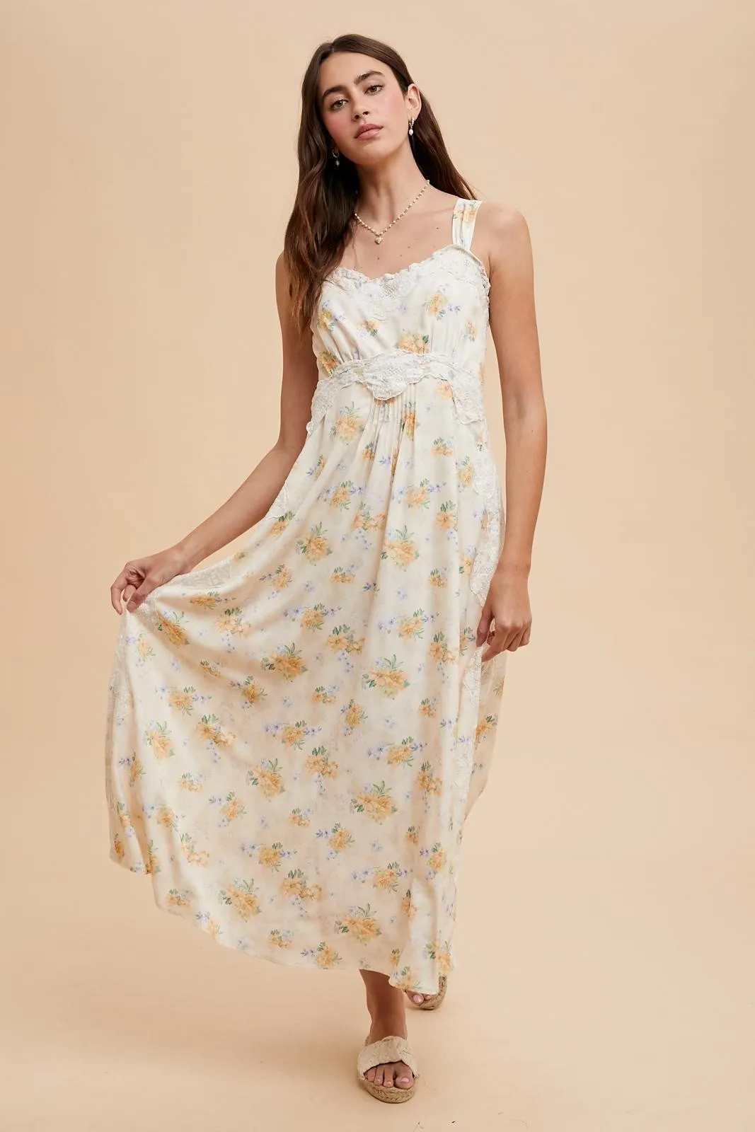 Yellow Floral Lace Overlay Maxi Dress sold by Pinkblush product image thumbnail 3