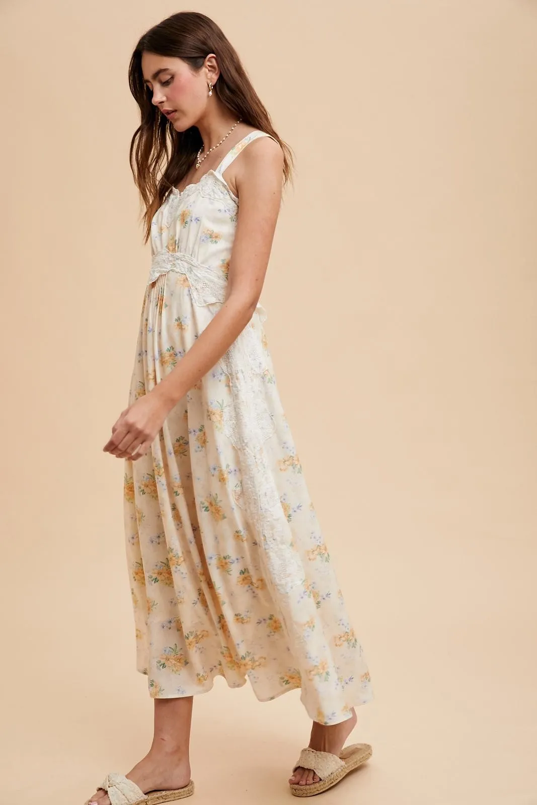 Yellow Floral Lace Overlay Maxi Dress sold by Pinkblush product image thumbnail 4