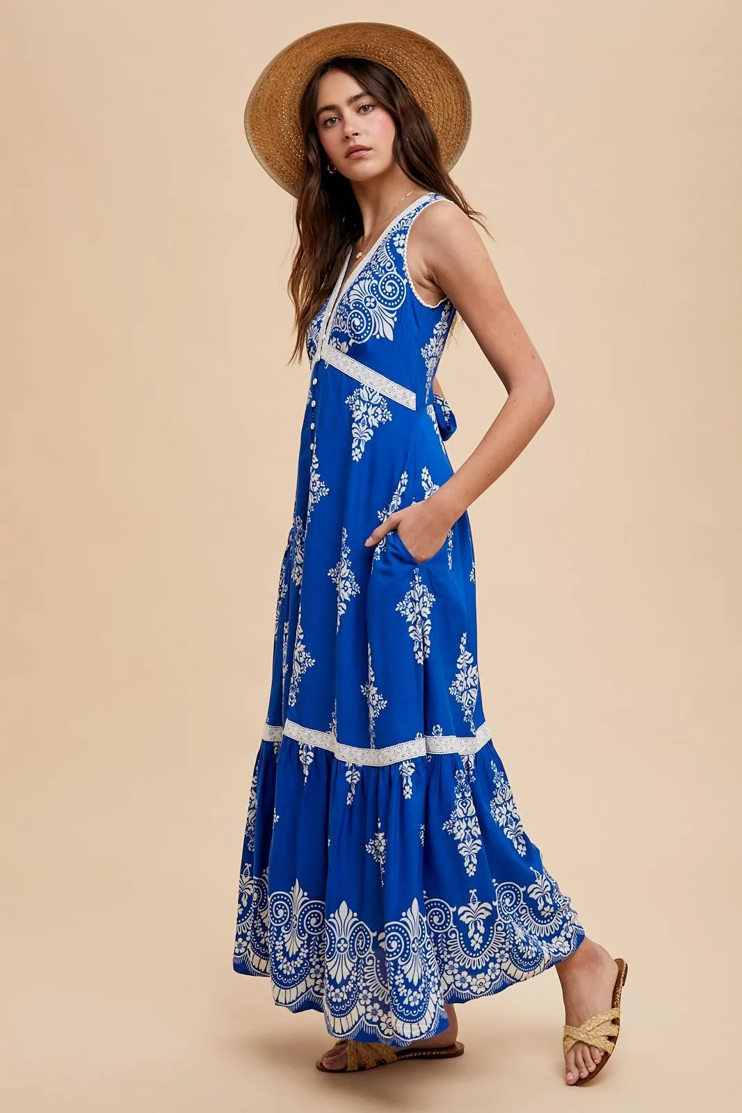 Royal Blue Border Print Resort Maxi Dress sold by Pinkblush product image thumbnail 4