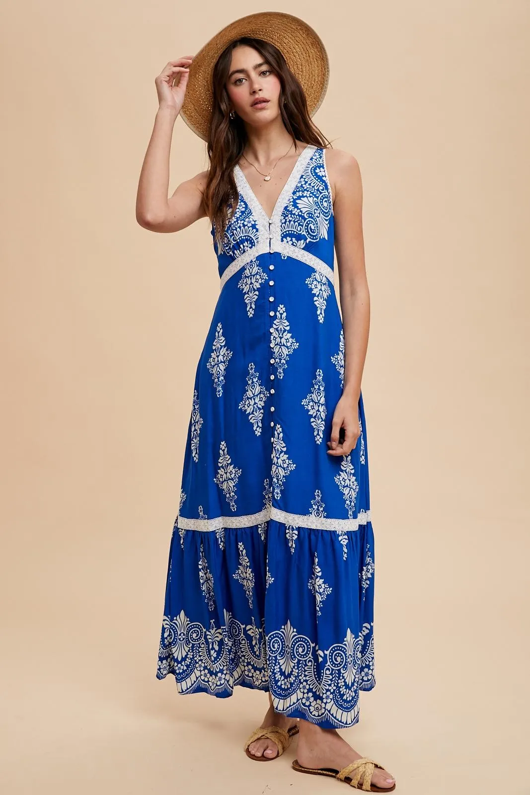 Royal Blue Border Print Resort Maxi Dress sold by Pinkblush product image thumbnail 2
