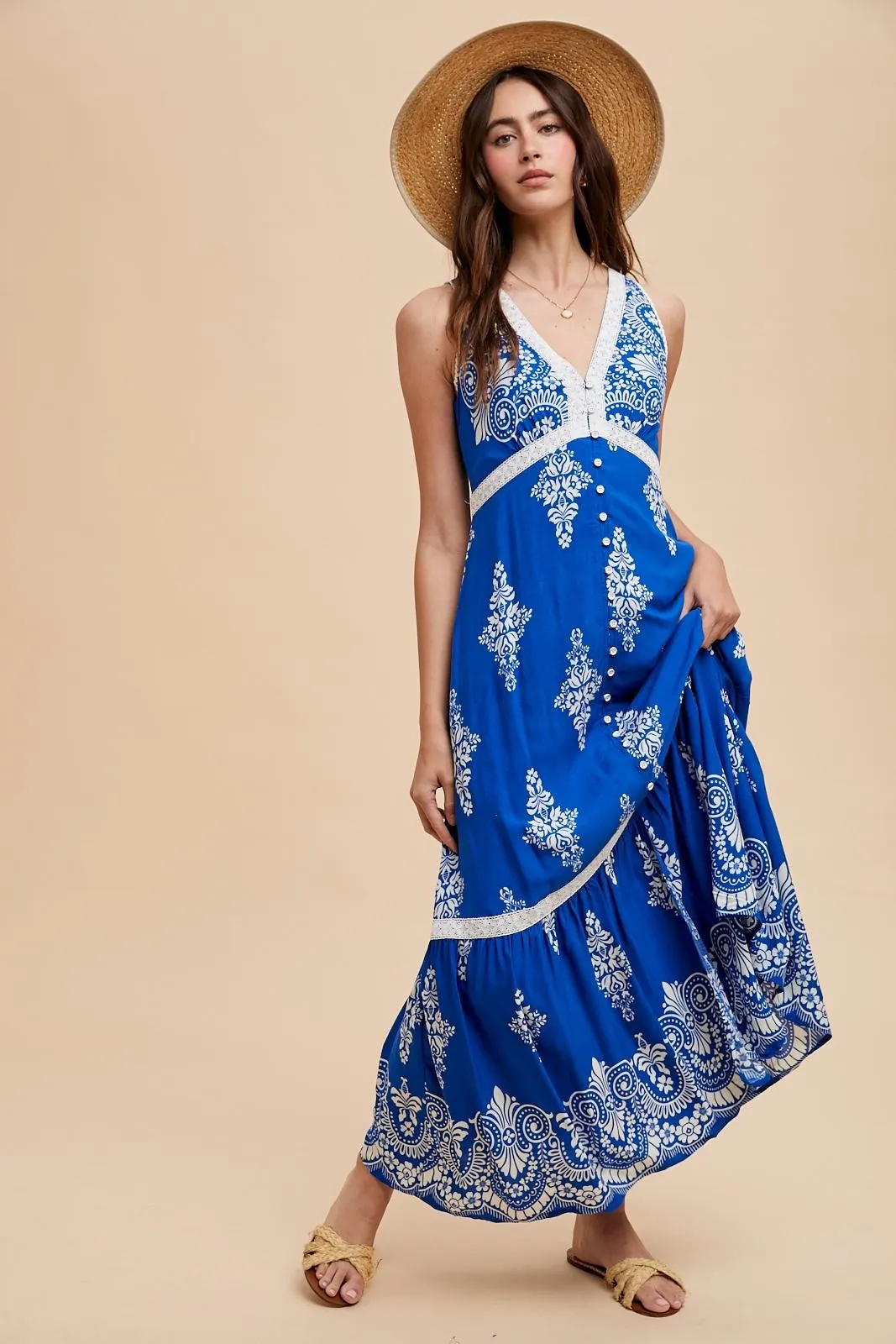 Royal Blue Border Print Resort Maxi Dress sold by Pinkblush product image thumbnail 3