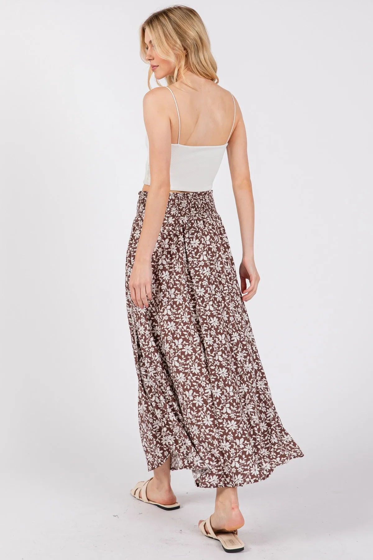 Brown Floral Smocked Waist Side Slit Skirt sold by Pinkblush product image thumbnail 3