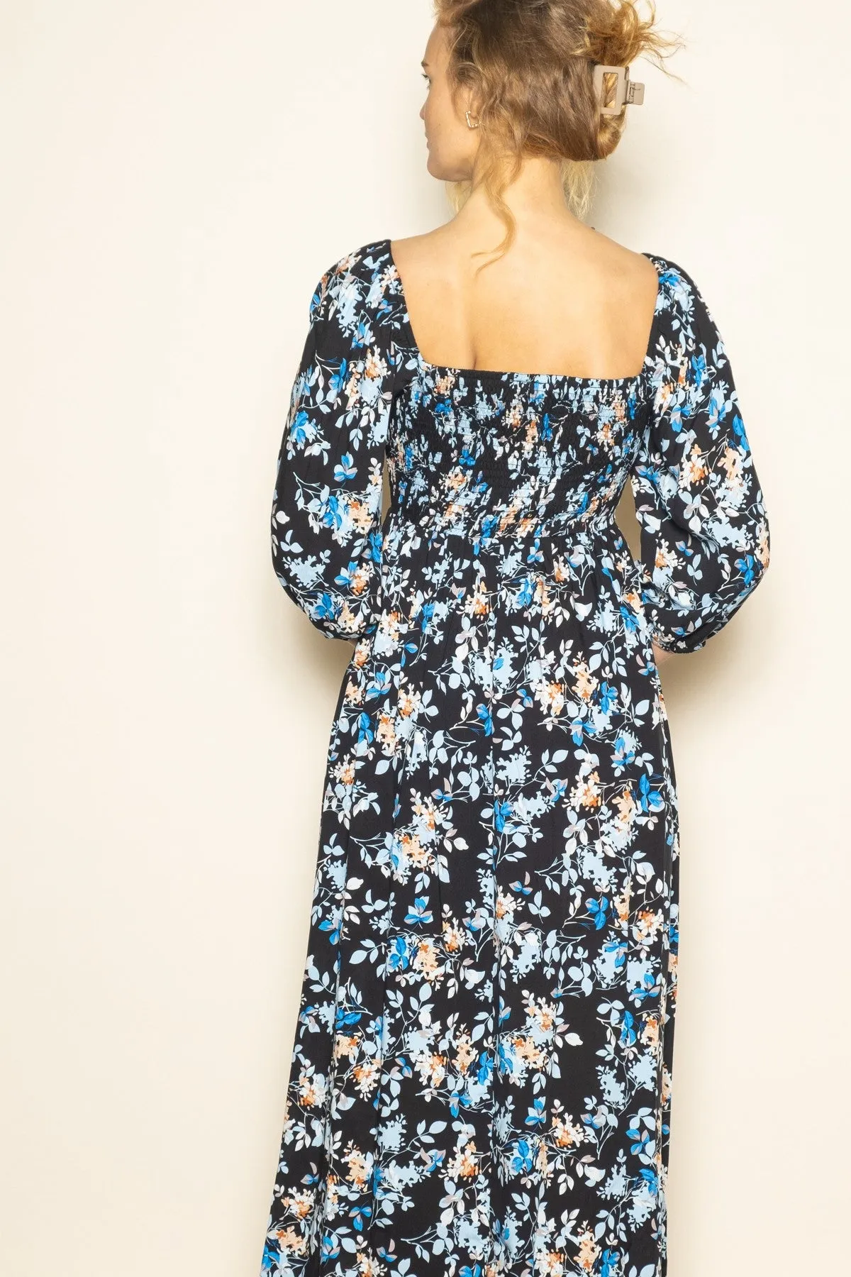 Black Floral Smocked Front Tie Maxi Dress sold by Pinkblush product image thumbnail 3