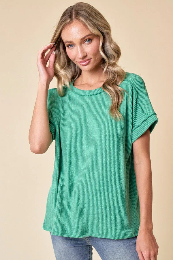 Green Exposed Seam Short Sleeve Top sold by Pinkblush product image thumbnail 2