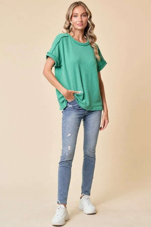 Green Exposed Seam Short Sleeve Top sold by Pinkblush product image thumbnail 3