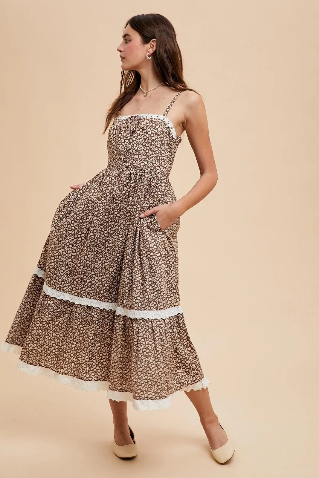 Mocha Mousse Lace Overlay Maxi Dress sold by Pinkblush product image thumbnail 5