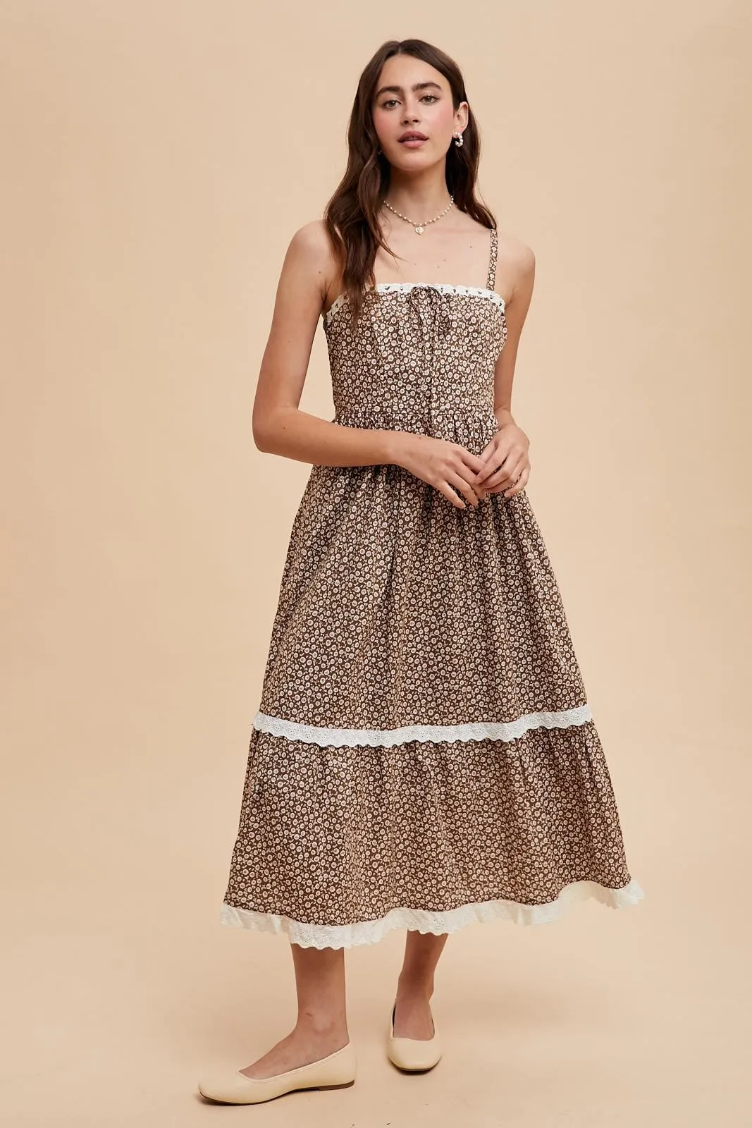 Mocha Mousse Lace Overlay Maxi Dress sold by Pinkblush product image thumbnail 2