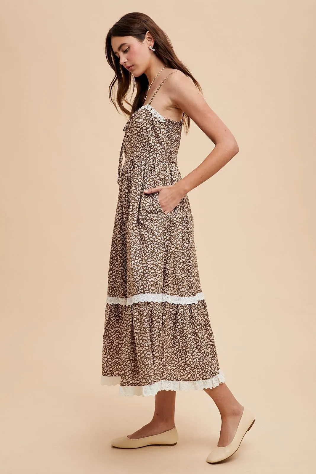 Mocha Mousse Lace Overlay Maxi Dress sold by Pinkblush product image thumbnail 3