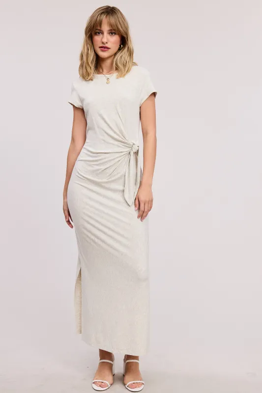 Cream Side Knot Tie Short Sleeve Midi Dress sold by Pinkblush