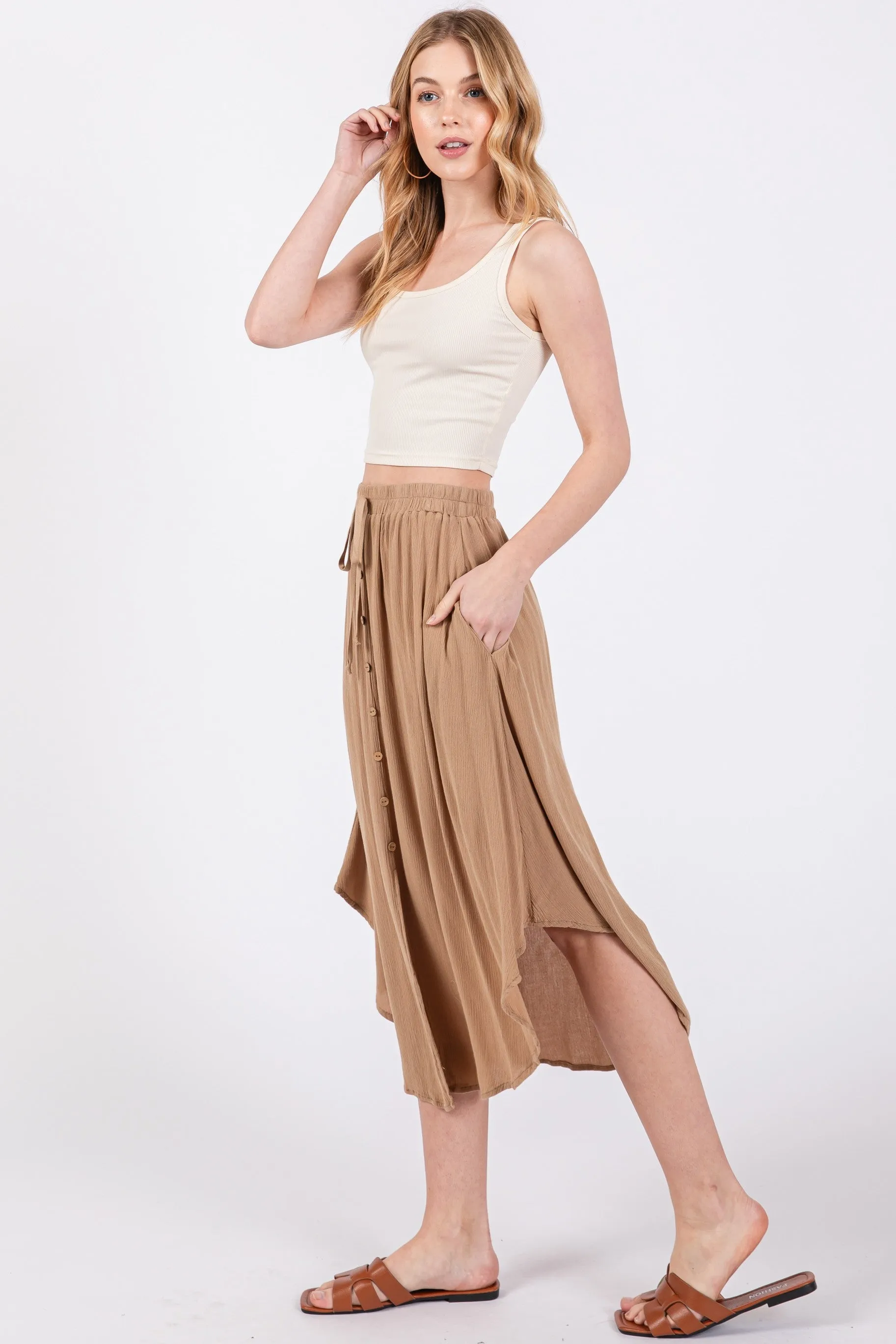 Beige Button Accent Round Hem Skirt sold by Pinkblush product image thumbnail 2
