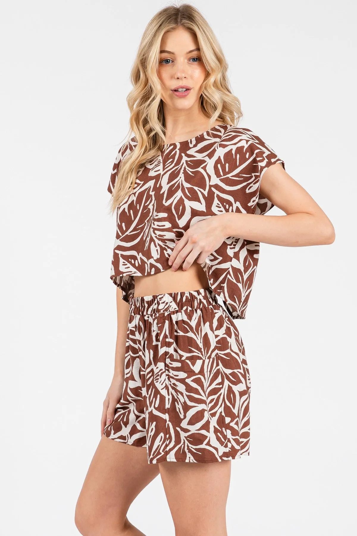 Brown Floral Side Pocket Shorts sold by Pinkblush product image thumbnail 3