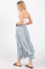 Light Blue Smocked Waist Rounded Hem Midi Skirt sold by Pinkblush