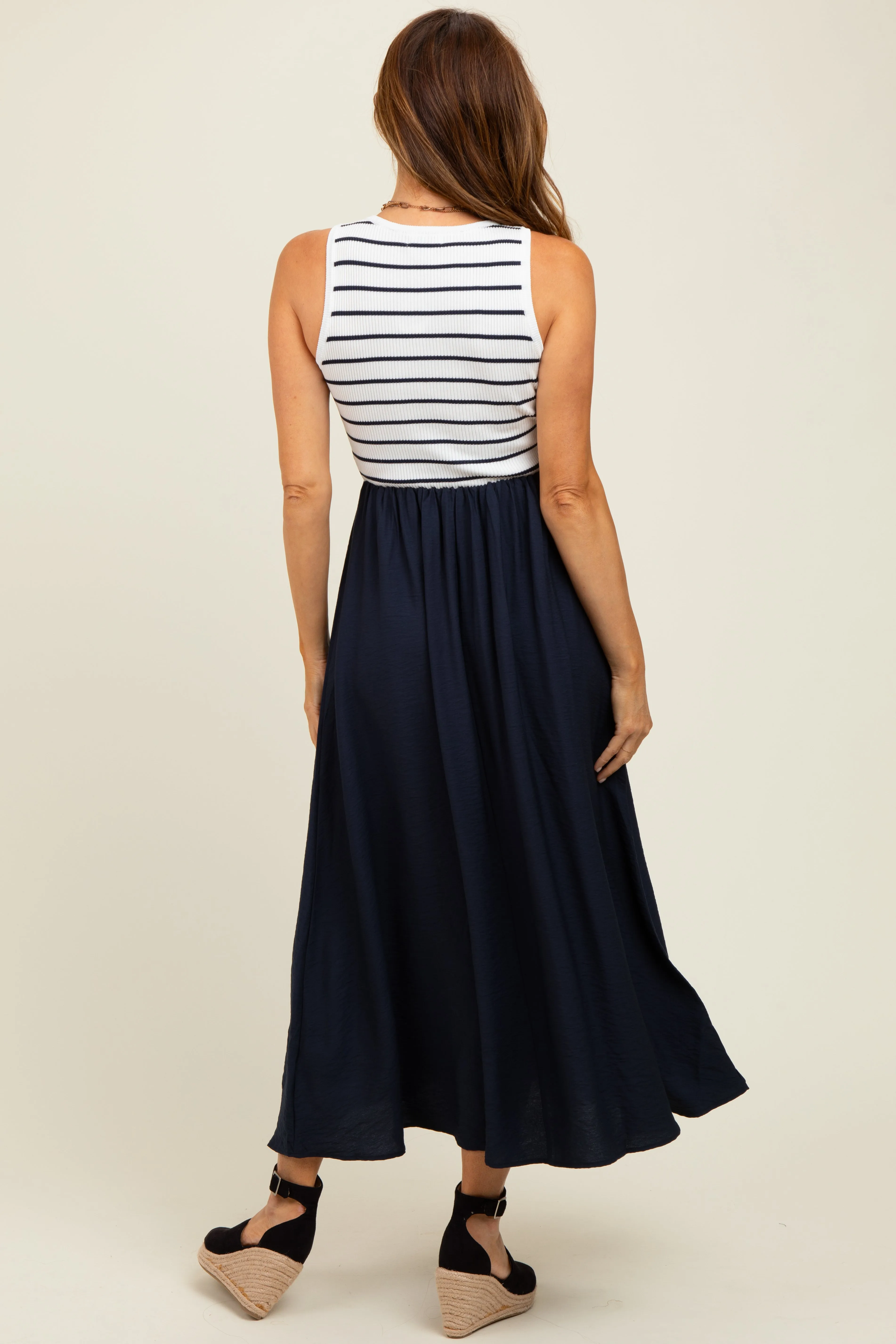 Ivory Contrast Striped Knit Sleeveless Midi Dress sold by Pinkblush product image thumbnail 3