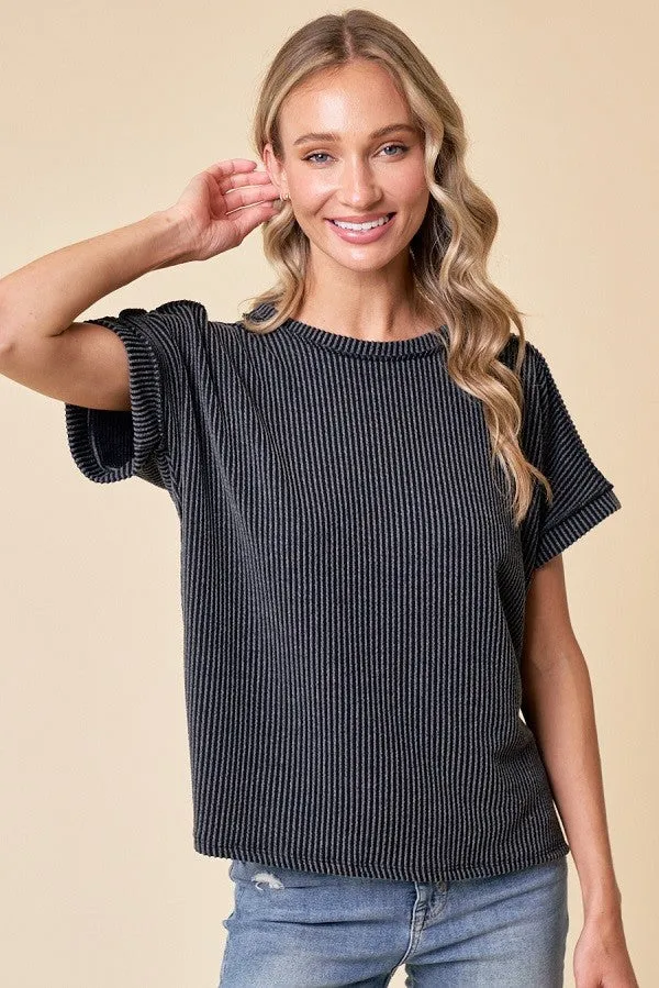 Black Exposed Seam Short Sleeve Top sold by Pinkblush product image thumbnail 3