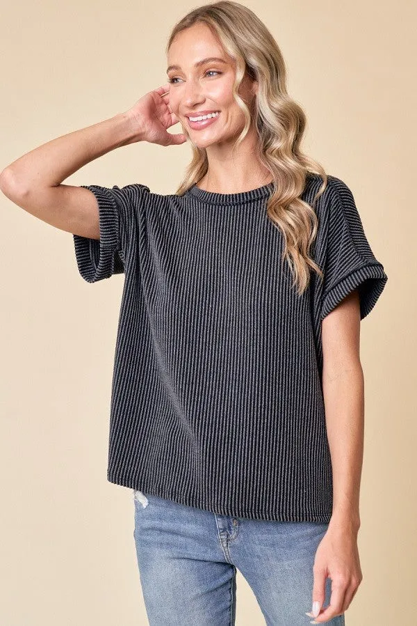 Black Exposed Seam Short Sleeve Top sold by Pinkblush product image thumbnail 2