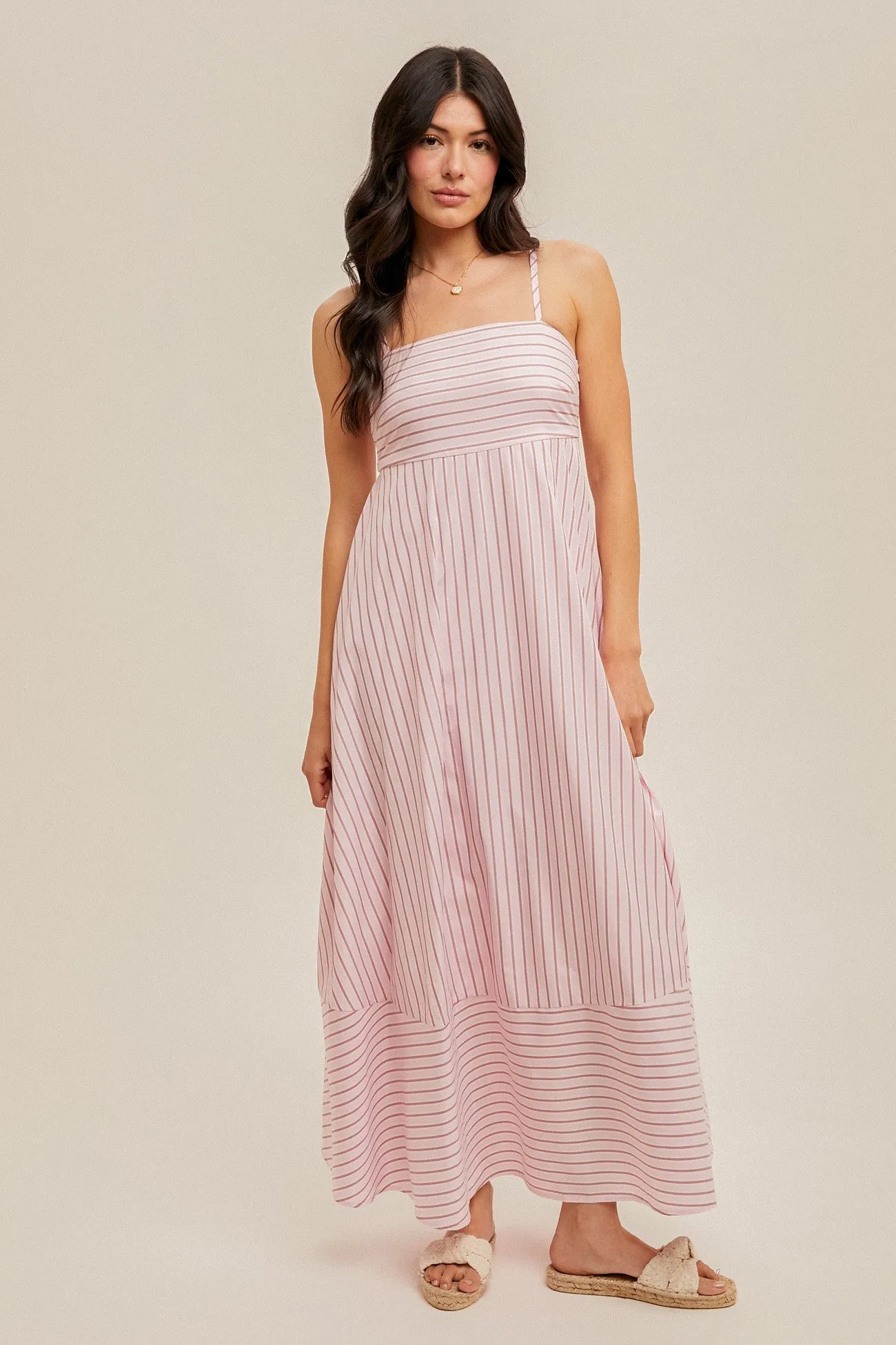 Light Pink Spaghetti Strap Stripe Maxi Dress sold by Pinkblush