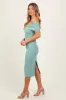Light Olive Off Shoulder Fitted Midi Dress sold by Pinkblush