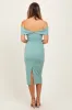 Light Olive Off Shoulder Fitted Midi Dress sold by Pinkblush