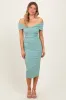 Light Olive Off Shoulder Fitted Midi Dress sold by Pinkblush
