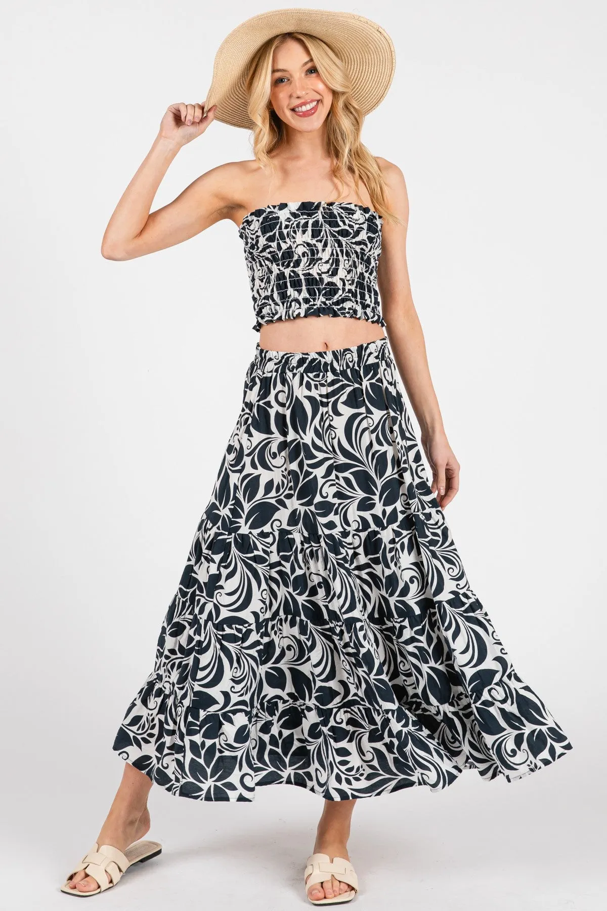 Charcoal Floral Tiered Maxi Skirt sold by Pinkblush