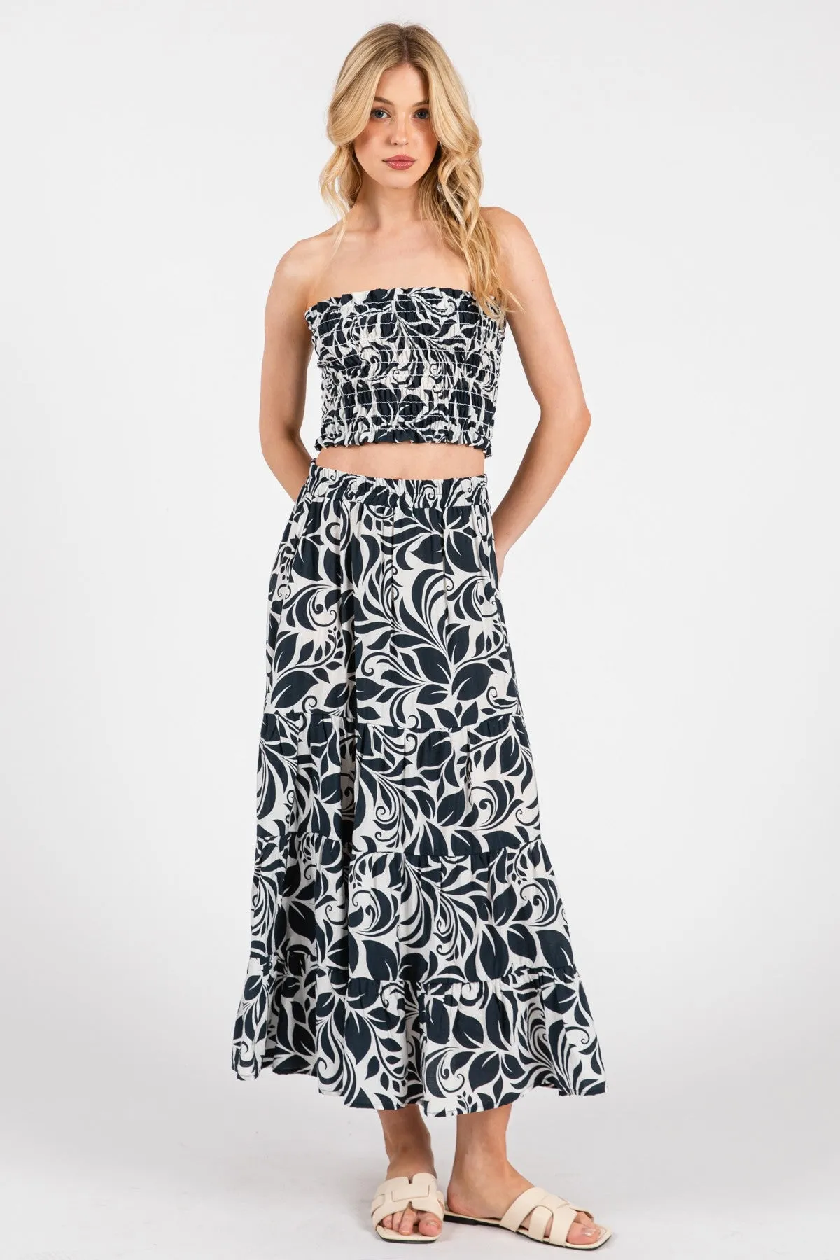 Charcoal Floral Tiered Maxi Skirt sold by Pinkblush product image thumbnail 2