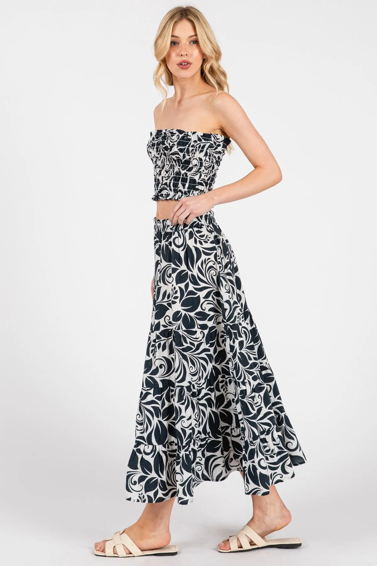 Charcoal Floral Tiered Maxi Skirt sold by Pinkblush product image thumbnail 3