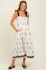 Cream/Black Vintage Floral Border Printed Smocked Top Sleeveless Maxi Dress sold by Pinkblush