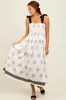 Cream/Black Vintage Floral Border Printed Smocked Top Sleeveless Maxi Dress sold by Pinkblush