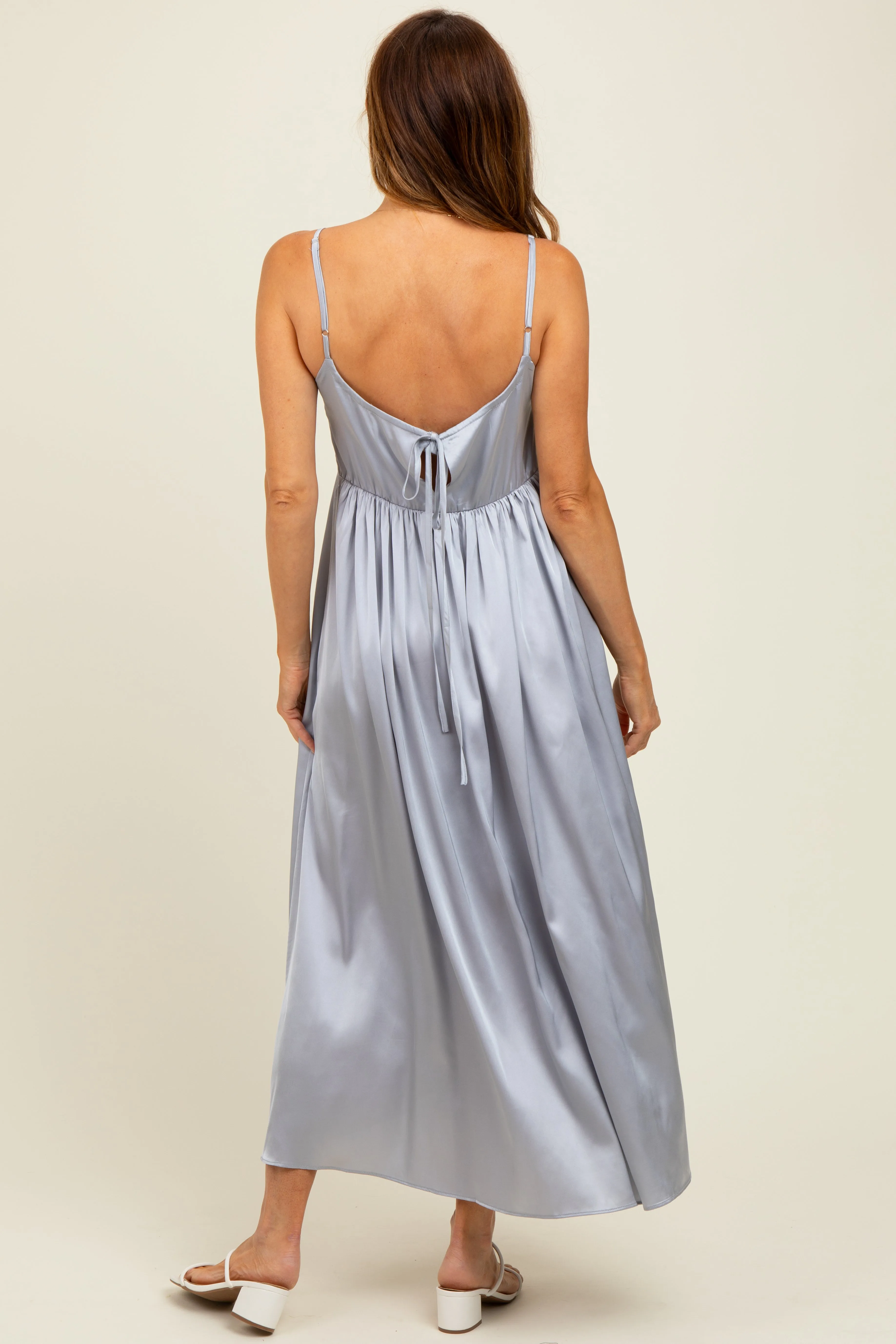 Light Grey Satin Sleeveless Tie-Back Midi Dress sold by Pinkblush product image thumbnail 4