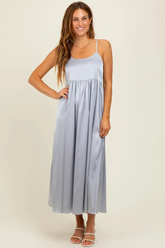 Light Grey Satin Sleeveless Tie-Back Midi Dress sold by Pinkblush