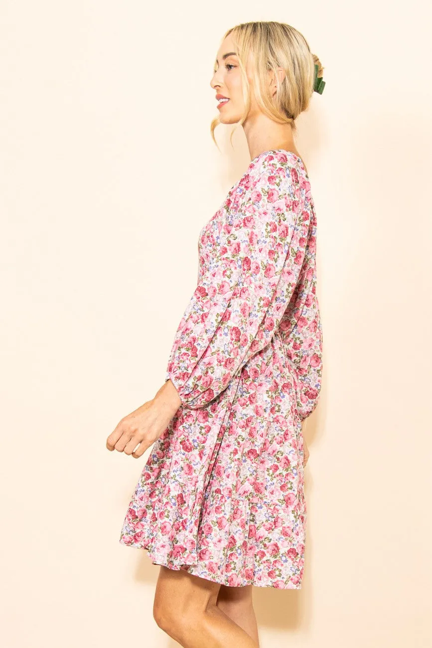 Pink Rose Print Long Sleeve Dress sold by Pinkblush product image thumbnail 3