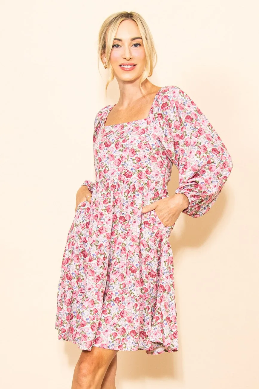 Pink Rose Print Long Sleeve Dress sold by Pinkblush product image thumbnail 2