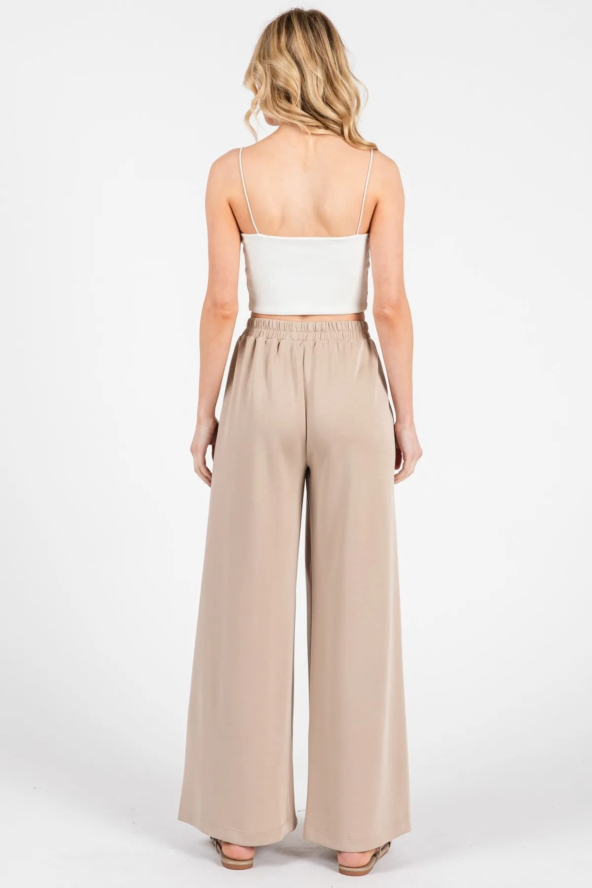 Beige Drawstring Wide Leg Pants sold by Pinkblush product image thumbnail 3