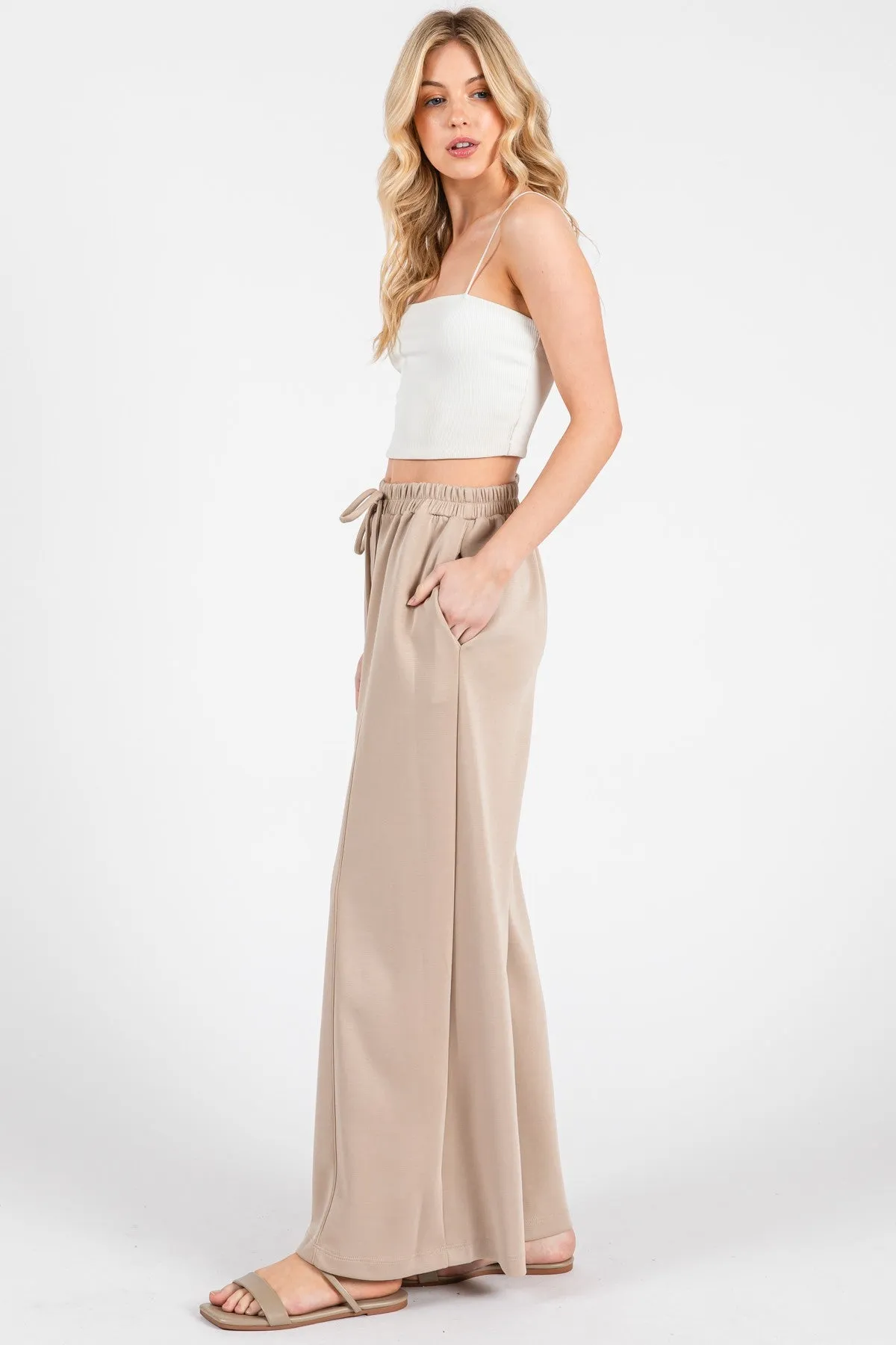 Beige Drawstring Wide Leg Pants sold by Pinkblush product image thumbnail 2