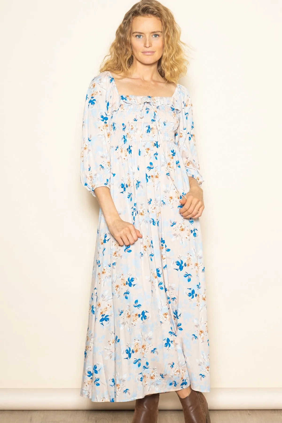 Peach Floral Smocked Front Tie Maxi Dress sold by Pinkblush product image thumbnail 2