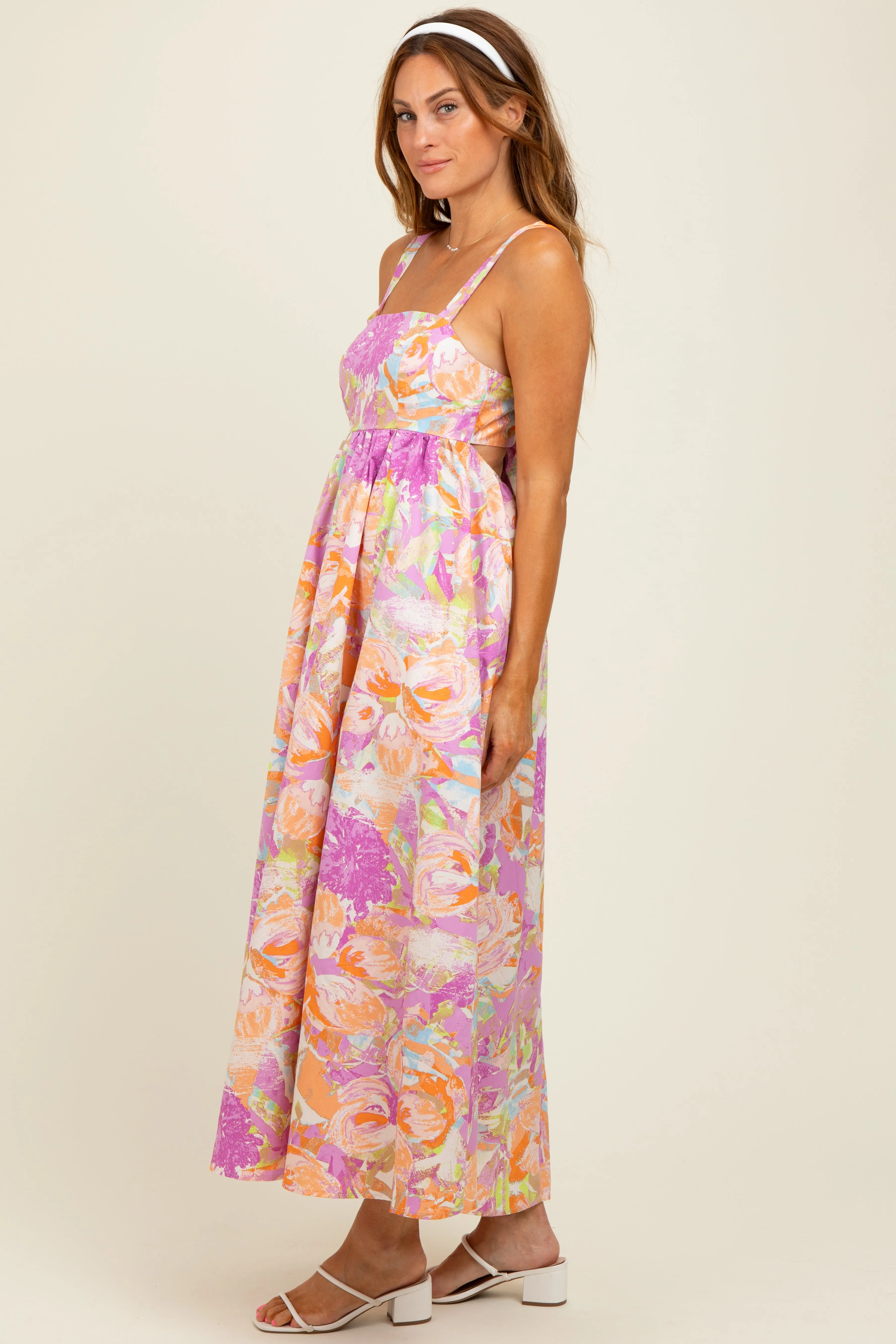 Pink Floral Cutout Tie Back Maxi Dress sold by Pinkblush product image thumbnail 3